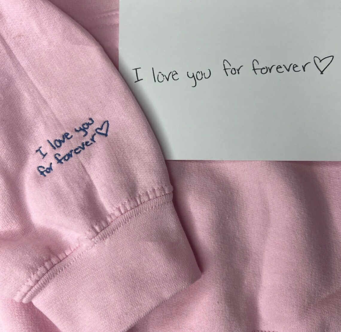 Custom Embroidered Handwriting I Love You Forever Hoodie Sweatshirt For Couple Valentine's Day Gift Ideas