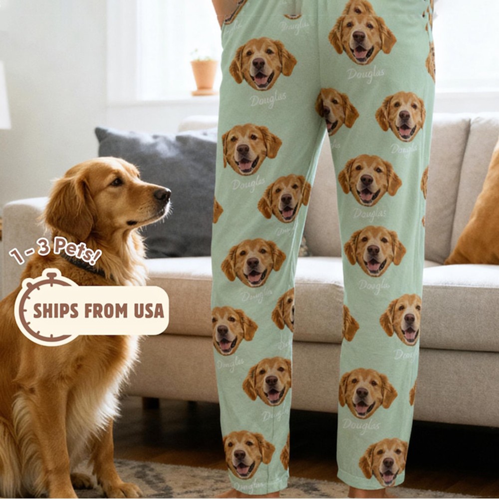 Custom Pet Face Pajama Pants Using Pet Photo + Name Personalized Dog Pajamas Custom Cat Pyjamas Pet Pjs Dog Pajamas for Women Pet Lover Gift