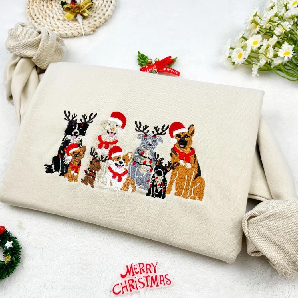 Custom Christmas Embroidered Dog Sweatshirt For Pet Lover Gifts