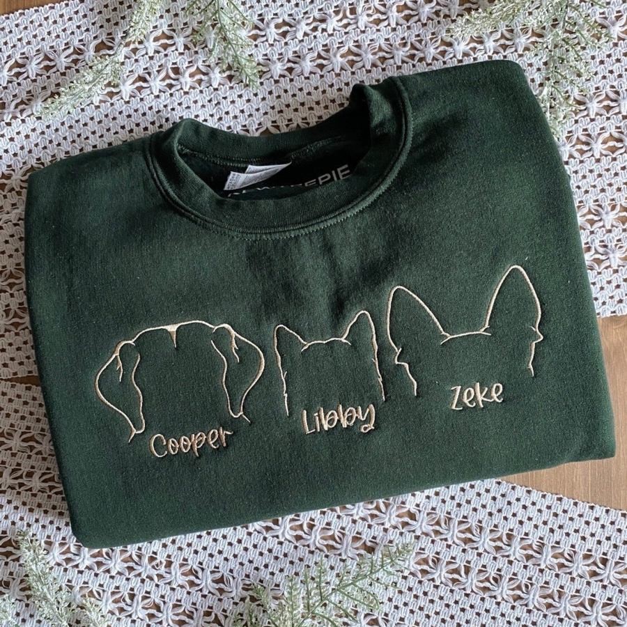 Custom Embroidered Pet Sweatshirt With Dog Ear Outline and Name For Pet Lover Gift