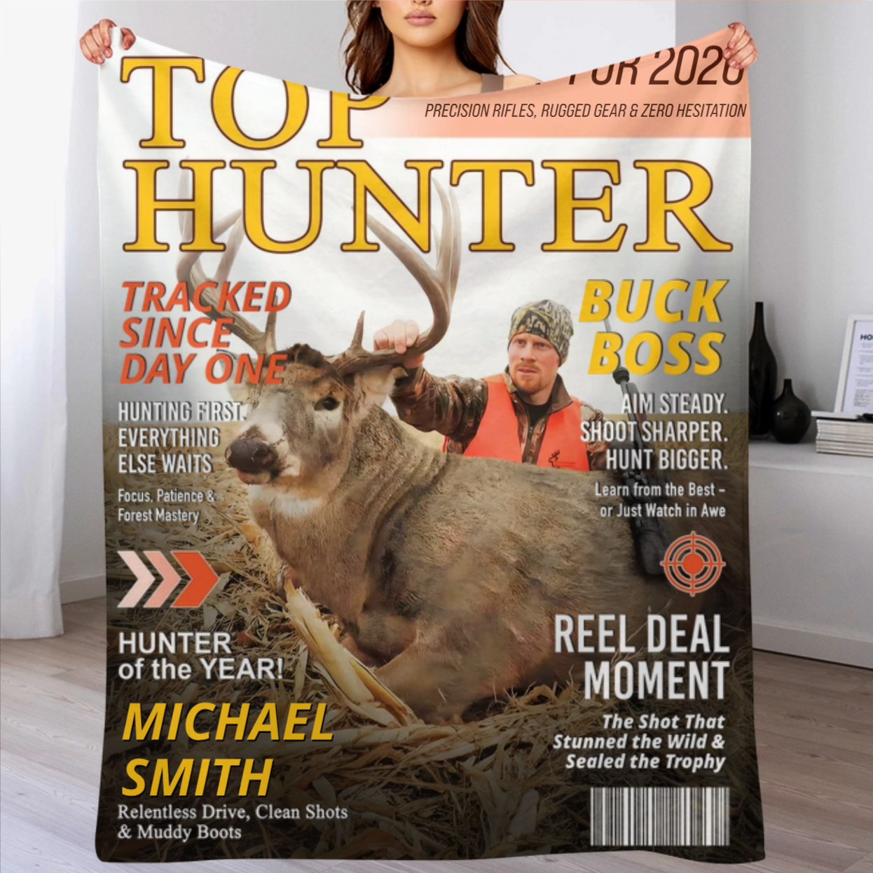 Personalized Hunting Magazine Cover Blanket Gifts for Men, Deer Hunting, Hunting Men Gift