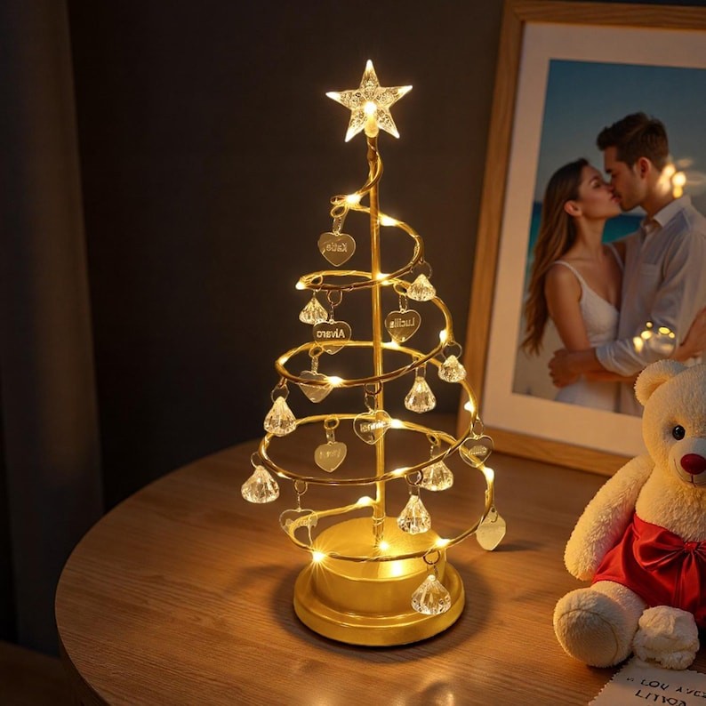 Custom Christmas Tree Light,crystal lamp,Family Tree Night Light, Engraved Names xmas night light,Home Decoration Christmas gift for Her