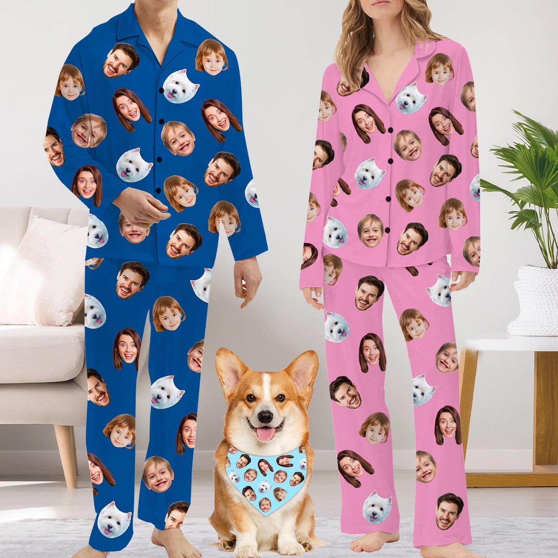 Custom Picture Face Pajama Set: Personalized Photo Pajamas, Pet Faces On Sleepwear, Pictures Nightwear