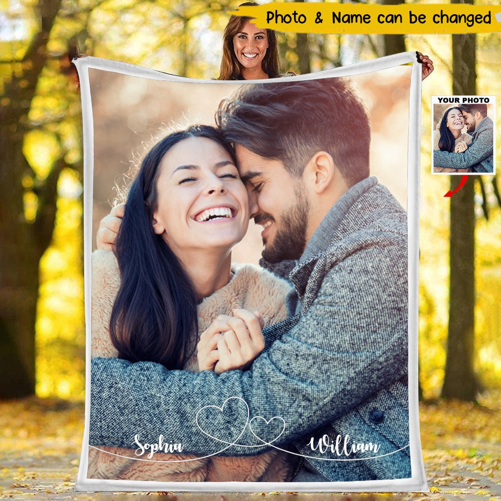 Gift For Couple Swirl Heart- Personalized Photo Blanket 
