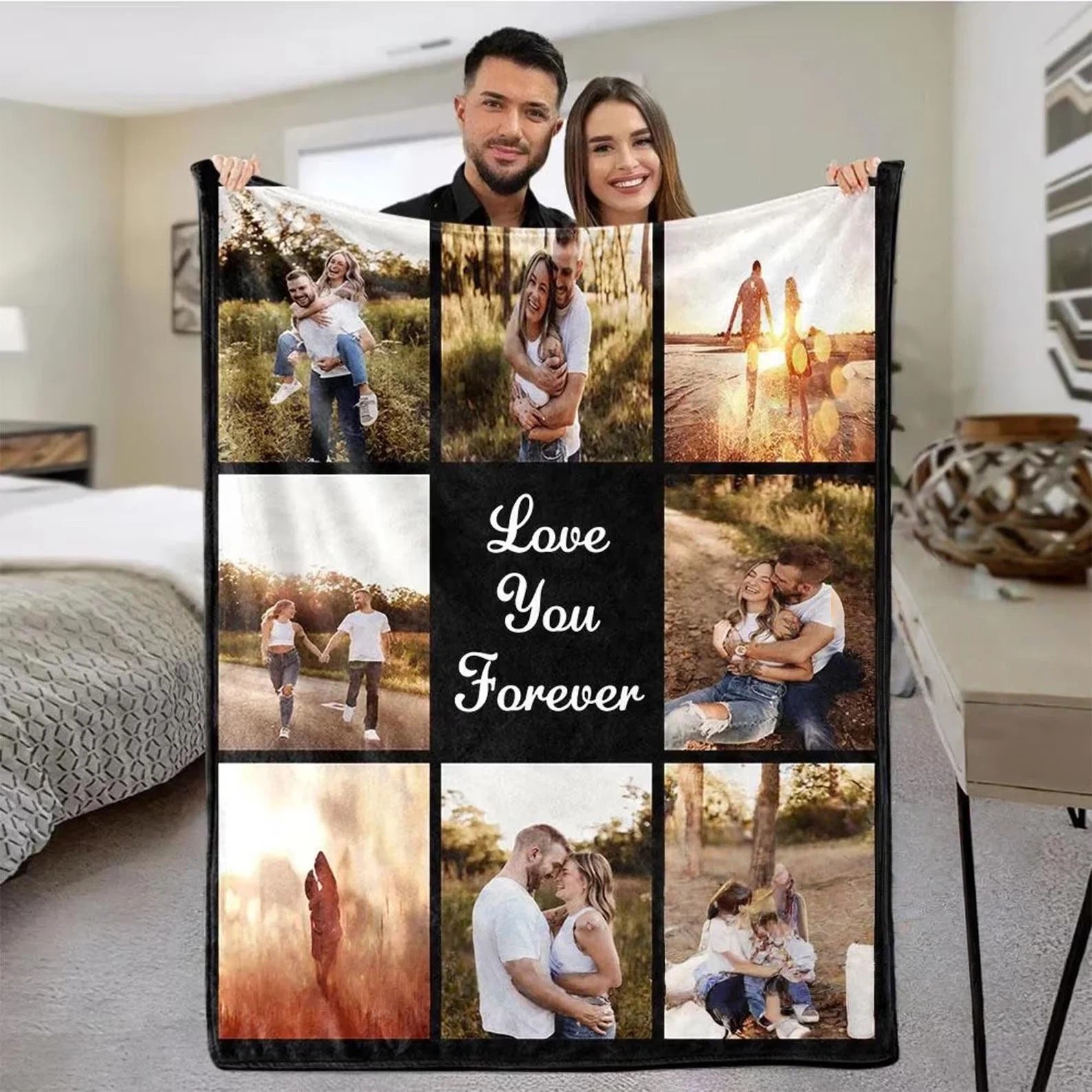 Custom Photo Blanket Collage, Personalized Picture Collage Text Blanket for Friend, Family Photo Blanket, Memorial Blanket, Anniversary Gift