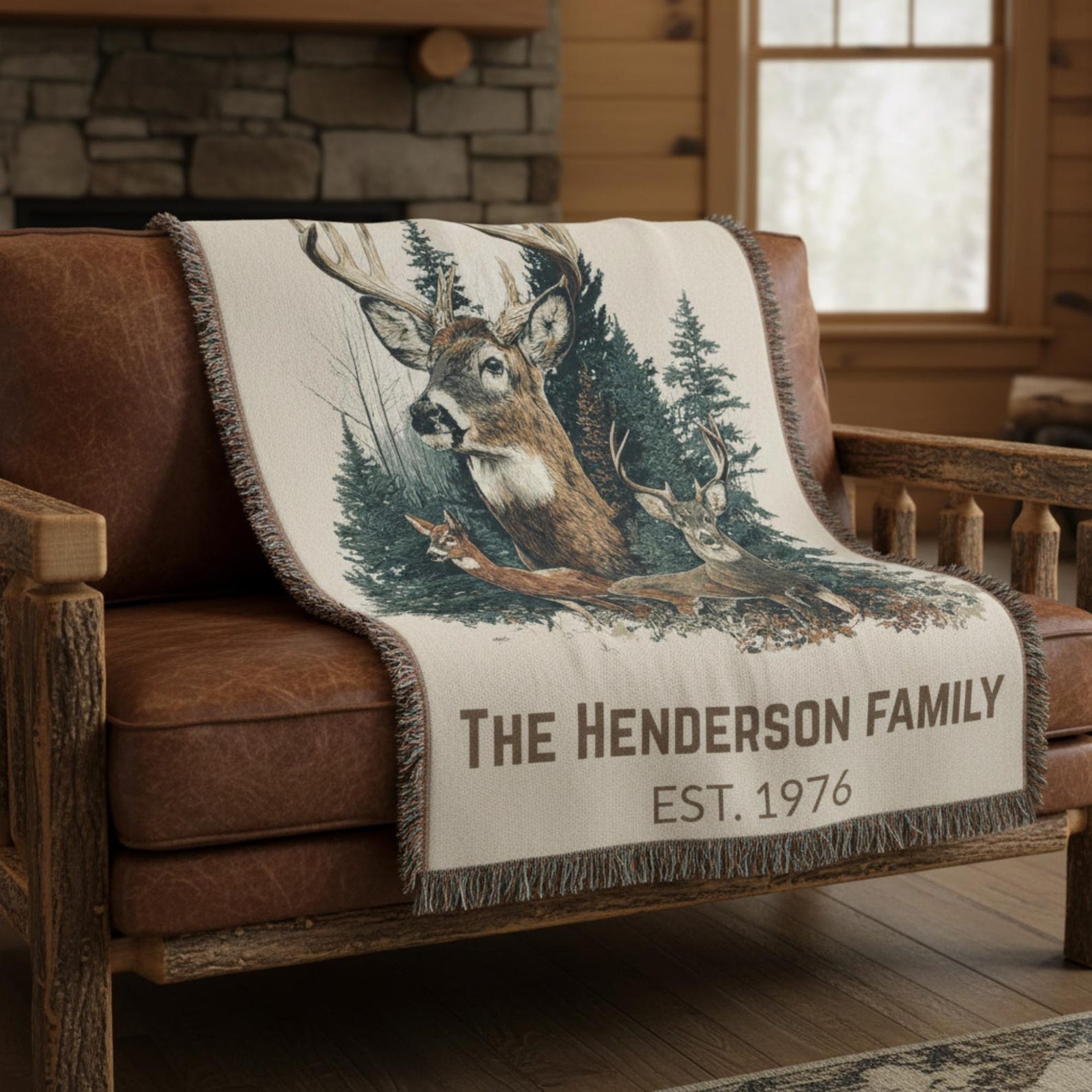 Deer Hunting Gift Blanket Rustic Wildlife Woven Throw Cozy Mountain Cabin Decor Hunter Gift Nature Outdoorsman Blanket Rustic Lodge Style