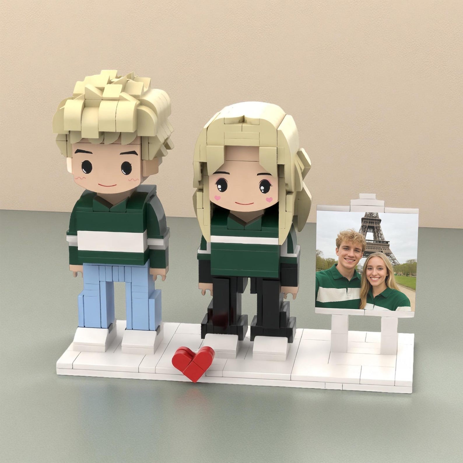 Custom 2 Person Brick Figures with Easel Frame, Personalized Building Block,Figure, Photo Puzzle Toy, Keepsake for Couples Friends