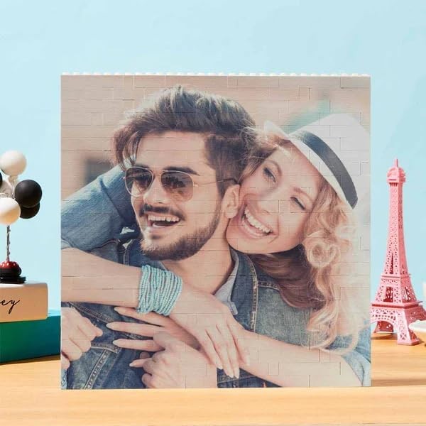Custom Building Brick Personalized Photo Block Puzzle Diamond Shaped Picture Customized Valentines Day Gifts for Him, Her, Couples Square