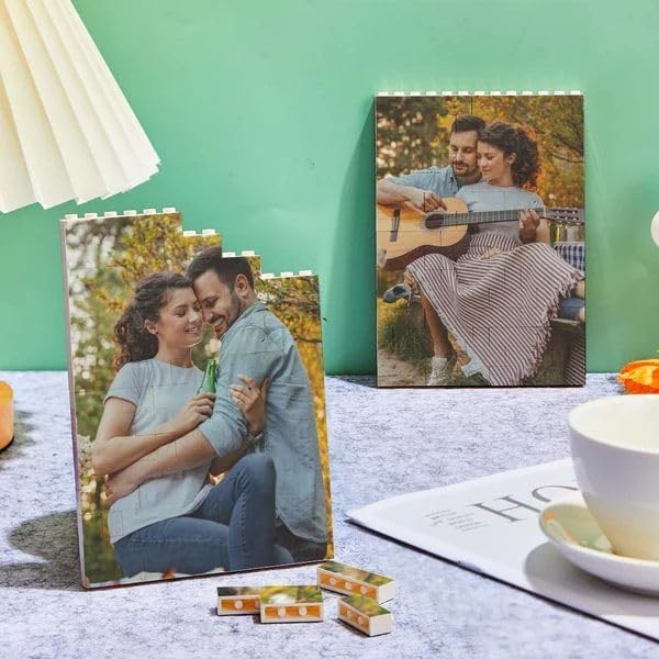 Custom Building Brick Personalized Photo Block Puzzle Diamond Shaped Picture Customized Valentines Day Gifts for Him, Her, Couples Vertical Rectangle