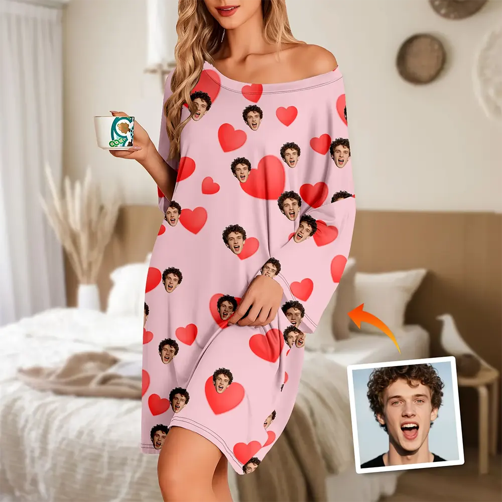 Custom Sleep Dress Candy Pink with Floating Heart Portraits Birthday Valentine's Day Gift Dream Nightgown