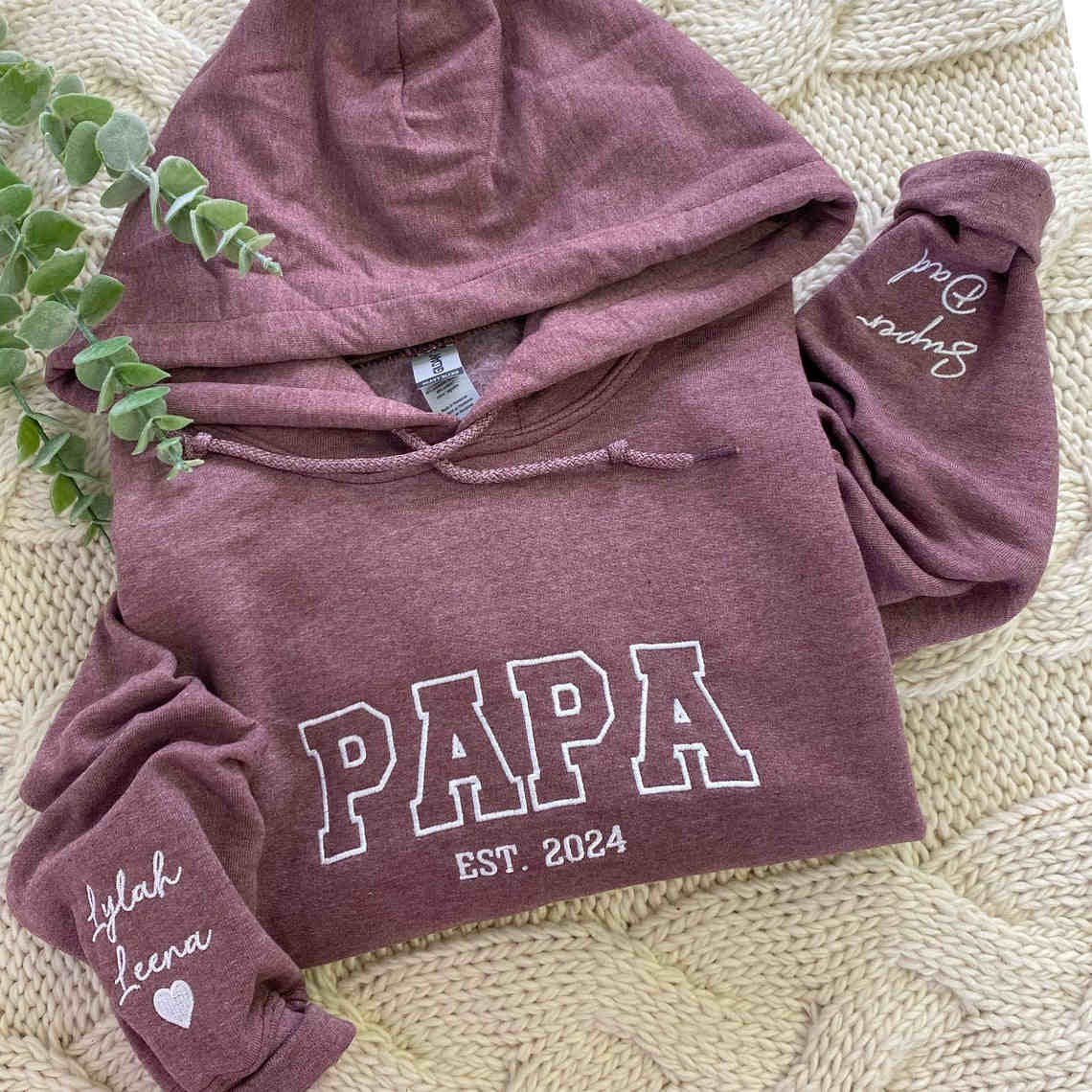 Custom Embroidered Papa Sweatshirt Hoodie With Kids Name For Father's Day Gift