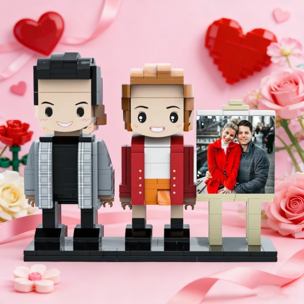 Cool Couple Full Body Customizable 2 People Photo Frame Cute My Custom Brickfigures Granules Photo Building Blocks Character Small Particle Block Gifts for Him