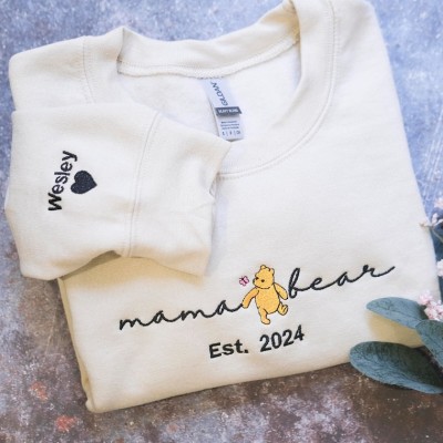 Custom Embroidered Mama Bear Sweatshirt With Kids Name For Mother's Day Gift Ideas