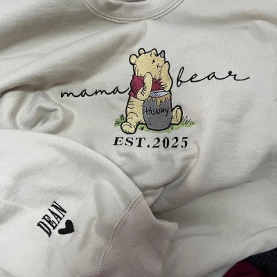 Custom Embroidered Mama Bear Sweatshirt With Kids Name For Mother's Day Gift Ideas