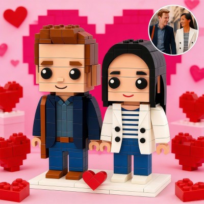 Custom Brick Mini figures for Couples, Fully Customizable Brick Me Figures, Denim Suit Personalized Gift, Unique Toy Set with Heart