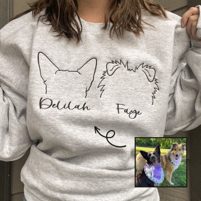 Custom Embroidered Pet Sweatshirt With Dog Ear Outline and Name For Pet Lover Gift