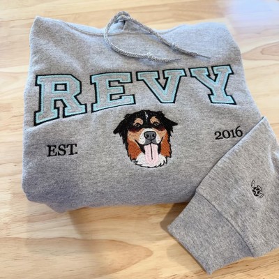 Custom Embroidered Pet Face Sweatshirt With Name For Pet Lover Gift