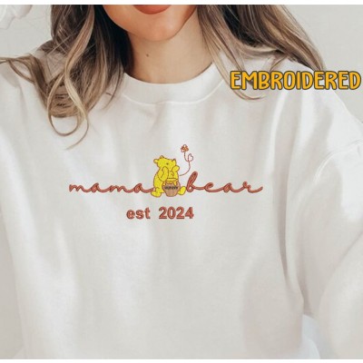 Custom Embroidered Mama Bear Sweatshirt With Kids Name For Mother's Day Gift Ideas