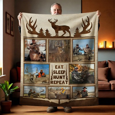 Personalized Deer Hunting Memories, Custom Hunting Collage Blanket, Hunting Men Gift, Best Gift For Deer Hunters
