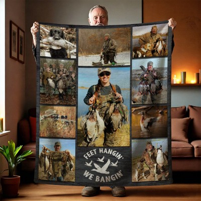 Duck Hunting Photo Collage Blanket, Personalized Gift For Duck Hunter, Duck Hunting Gifts For Men,Dad, Husband, Grandpa, Son