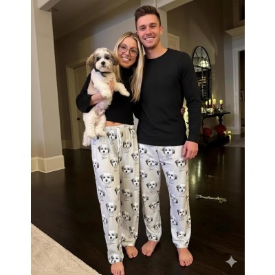Personalized Pet Photo Pajama, Custom Dog & Cat Portrait PJs, Family Matching Loungewear