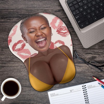 Custom Face Funny 3D Mouse Pad With Wrist Rest, For Couple, Coworker Troll, Personalized Gaming Play Mat Gift, Anniversary Gift For Husband