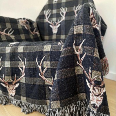 Plaid Woven Blanket Deer Rustic Cabin Decor Hunting Lodge Decor Blankets Outdoorsy Gifts Woodland Animal Throw Blanket Housewarming Gift