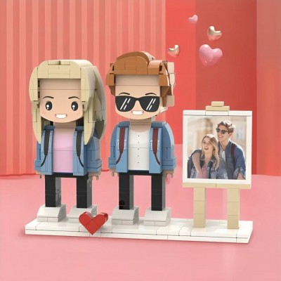 Cute Round Face Couple Full Body Customizable 2 People Photo Frame Custom My Custom Brickfigures Granules Photo Building Blocks Character