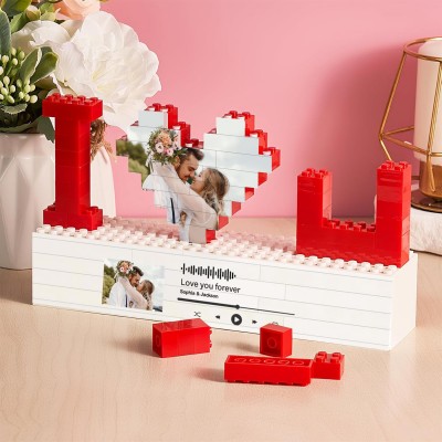 Personalized Photo Puzzle Initial Letters Bricks, Custom Heart Shape Picture Building Blocks Puzzles with Names, Romantic DIY Valentines Anniversary Birthday Gifts for Lovers, Couples I Love U