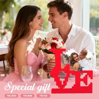 Personalized Photo Puzzle Initial Letters Bricks, Custom Heart Shape Picture Building Blocks Puzzles with Names, Romantic DIY Valentines Anniversary Birthday Gifts for Lovers, Couples Love 