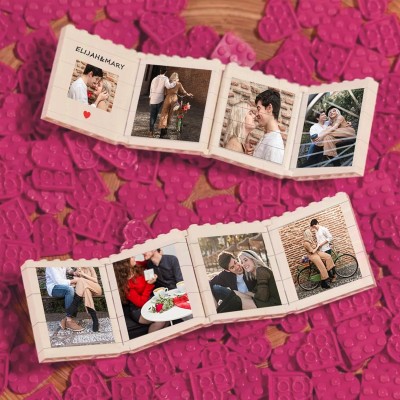 Personalized Photo Puzzle Initial Letters Bricks, Custom Heart Shape Picture Building Blocks Puzzles with Names, Romantic DIY Valentines Anniversary Birthday Gifts for Lovers, Couples Photo Album