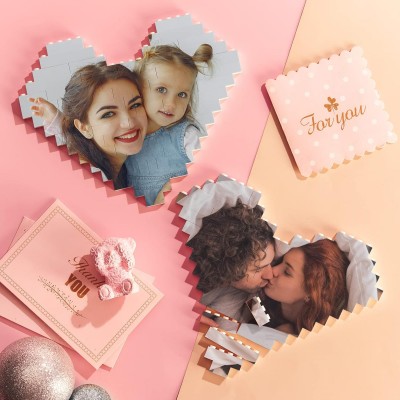Custom Building Brick Personalized Photo Block Puzzle Diamond Shaped Picture Customized Valentines Day Gifts for Him, Her, Couples Heart Shaped