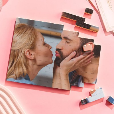 Custom Building Brick Personalized Photo Block Puzzle Diamond Shaped Picture Customized Valentines Day Gifts for Him, Her, Couples Horizontal Shaped