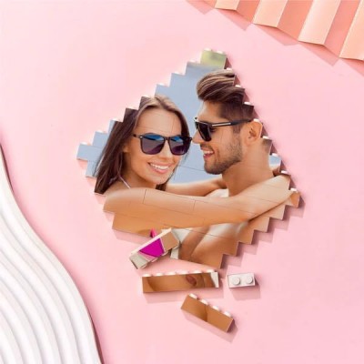 Custom Building Brick Personalized Photo Block Puzzle Diamond Shaped Picture Customized Valentines Day Gifts for Him, Her, Couples Lozenge