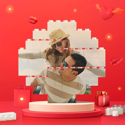 Custom Building Brick Personalized Photo Block Puzzle Diamond Shaped Picture Customized Valentines Day Gifts for Him, Her, Couples Rounded