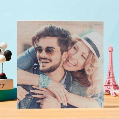 Custom Building Brick Personalized Photo Block Puzzle Diamond Shaped Picture Customized Valentines Day Gifts for Him, Her, Couples Square