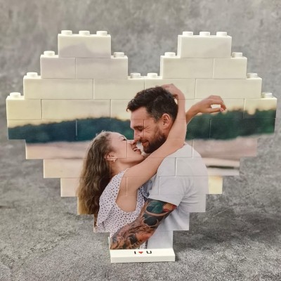 Heart Shaped Photo Blocks, Love you, Custom Initials or Date, Personalized Picture Building Block with Stand, Cute Gift Ideas for Boyfriends