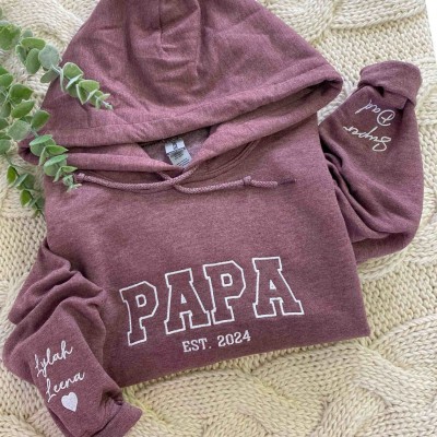 Custom Embroidered Papa Sweatshirt Hoodie With Kids Name For Father's Day Gift