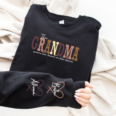 Custom Grandma Sweatshirt This Grandma Wears Her Heart on Her Sleeve
