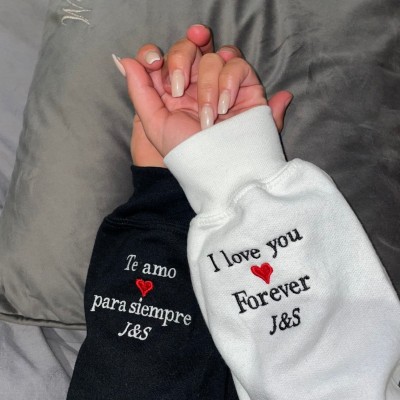 Custom Embroidered I Love You Forever Hoodie Sweatshirt For Couple Valentine's Day Gift Ideas