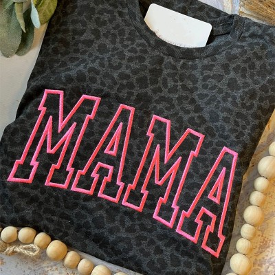 Custom Embroidered Mama Leopard T-shirt With Kids Name For Mother's Day Gift Ideas