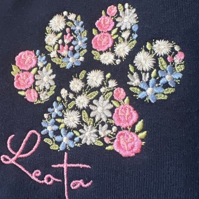 Custom Floral Embroidered Paw Print Hoodie Sweatshirt With Name For Mother's Day Pet Lover Gift