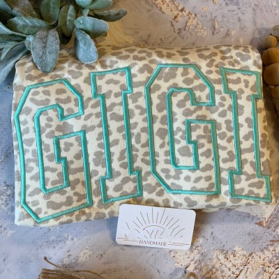 Custom Embroidered Gigi Leopard T-shirt With Grandkids Name For Mother's Day Gift Ideas