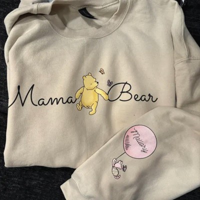 Custom Mama Bear Sweatshirt With Kids Name on Sleeve For Mother's Day Gift