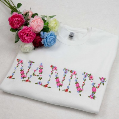 Custom Flower Nanny Embroidered Sweatshirt For Mother's Day Gift Ideas