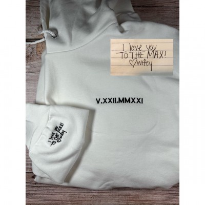 Custom Embroidered Handwriting I Love You Forever Hoodie Sweatshirt For Couple Valentine's Day Gift Ideas