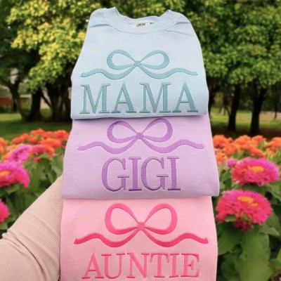 Custom Embroidered Mama Sweatshirt with Date and Kids Names on Sleeve For Mother's Day Gift