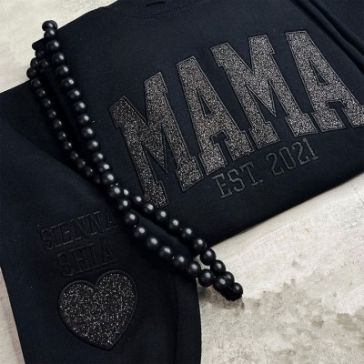 Custom Applique Glitter Mama Sweatshirt With Kids Name on Sleeve For Mother's Day Gift