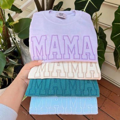 Custom Embroidered Mama Sweatshirt with Date and Kids Names on Sleeve For Mother's Day Gift