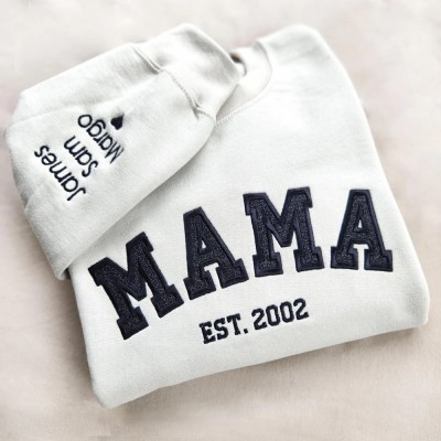 Custom Applique Glitter Mama Sweatshirt With Kids Name on Sleeve For Mother's Day Gift